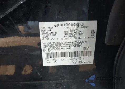 2017 Ford Edge Sel from USA, damaged, VIN 2FMPK4J92HBC39875